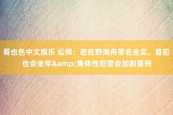 哥也色中文娱乐 讼师:若佐野海舟罪名坐实,首犯也会坐牢&集体性犯警会加剧量刑
