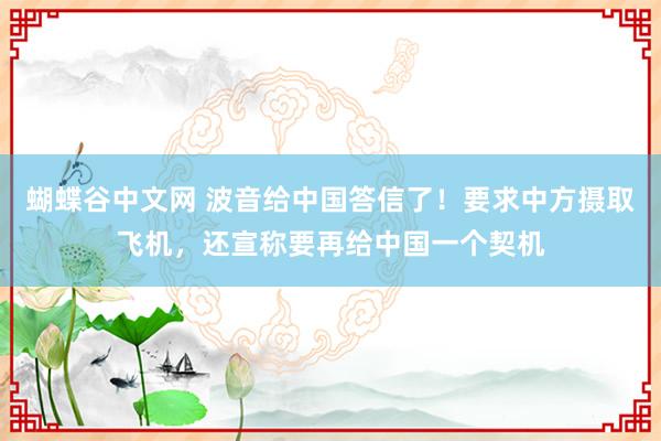 蝴蝶谷中文网 波音给中国答信了！要求中方摄取飞机，还宣称要再给中国一个契机